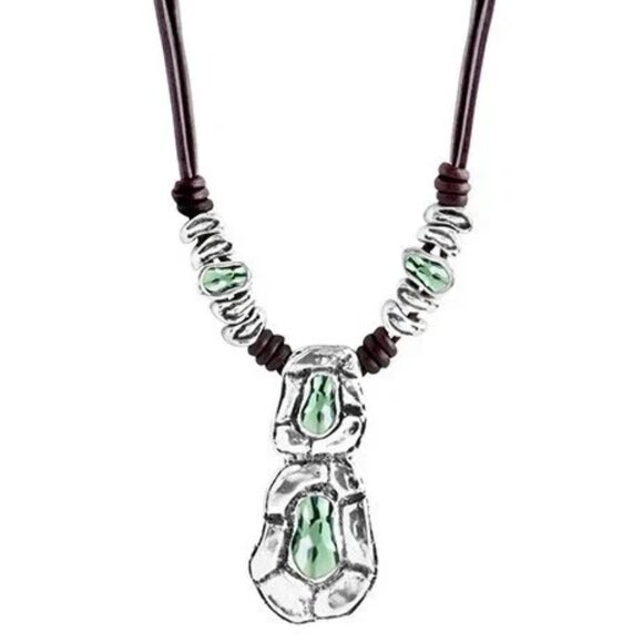 UNO DE 50 Confessions Swarovski Crystal Pendant Leather Necklace BOHO NEW - Picture 1 of 8